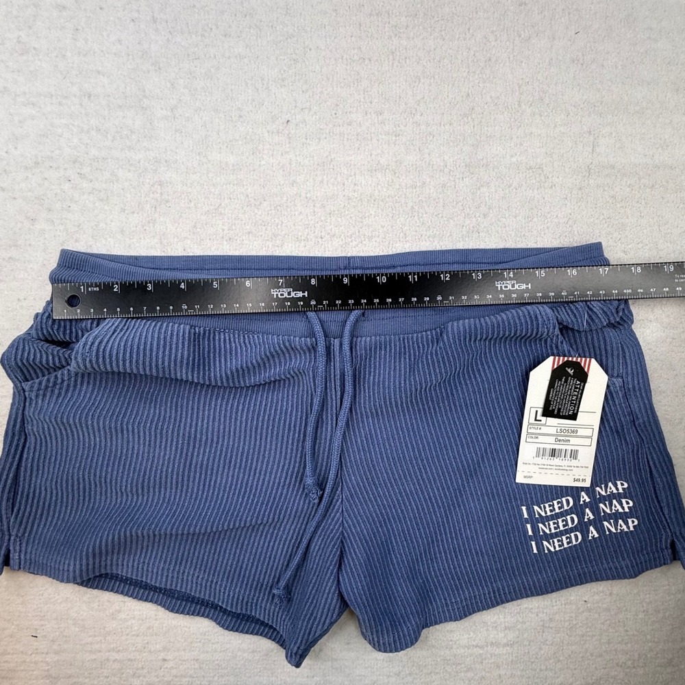 US Vintage I Need‎ A Nap Ribbed Lounge Shorts Denim Blue L NWT cozy soft